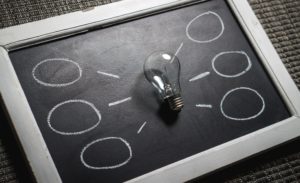 black and white chalkboard with lightbulb in the center